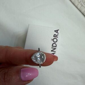 Pandora Silver Ring with Clear Teardrop Stone